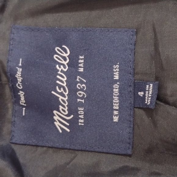 Madewell Black Wool Blend City Grid Cocoon Coat Leather Trim Size 4 - Picture 11 of 13